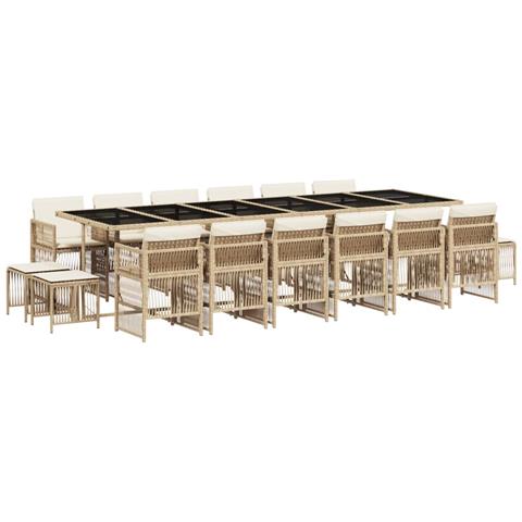 Set Da Pranzo Da Giardino 17 Pz Con Cuscini Beige In Polyrattan - Foto 2