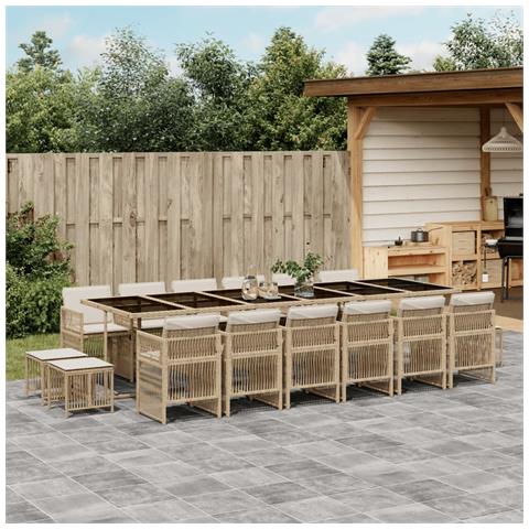 Set Da Pranzo Da Giardino 17 Pz Con Cuscini Beige In Polyrattan - Foto 1