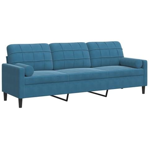 Divano A 3 Posti Con Cuscini Blu 210 Cm In Velluto - Foto 2