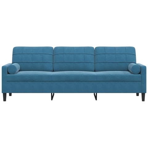 Divano A 3 Posti Con Cuscini Blu 210 Cm In Velluto - Foto 3
