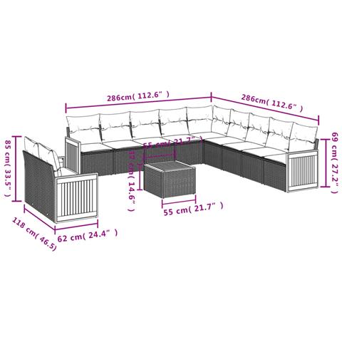 Set Divani Da Giardino 12 Pz Con Cuscini Nero In Polyrattan - Foto 3
