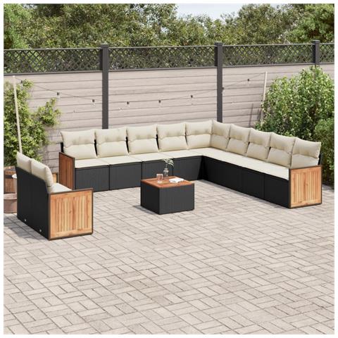 Set Divani Da Giardino 12 Pz Con Cuscini Nero In Polyrattan - Foto 1