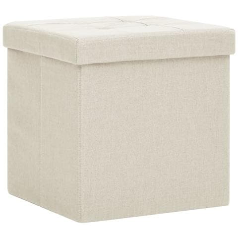 Lusso Casadino -  Sgabello Con Contenitore Pieghevole Bianco Crema In Simil Lino - Foto 1