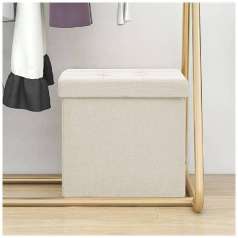 Lusso Casadino -  Sgabello Con Contenitore Pieghevole Bianco Crema In Simil Lino - Foto 8