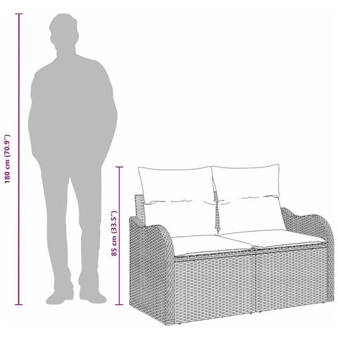 Divano da Giardino a 2 Posti con Cuscini in Polyrattan Nero - Foto 8