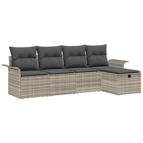Set di divani da giardino a 5 pezzi con cuscini grigio chiaro in polyrattan - Foto 1