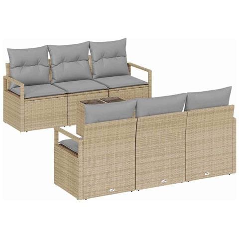 Set Divano Giardino 7 Pezzi con Cuscini Beige Polirattan, Divano Giardino 2 Posti con Ripostiglio e Cuscini Beige Polirattan - Foto 1