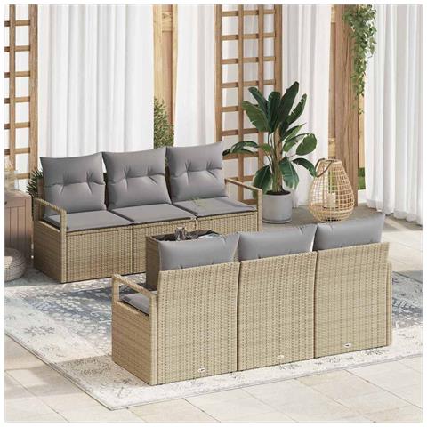 Set Divano Giardino 7 Pezzi con Cuscini Beige Polirattan, Divano Giardino 2 Posti con Ripostiglio e Cuscini Beige Polirattan - Foto 2