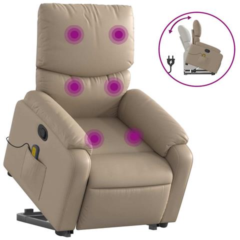 Poltrona Alzapersone Massaggi Reclinabile Cappuccino Similpelle - Foto 1