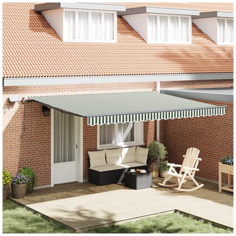 Tenda Retrattile Manuale con LED Verde e Bianca 450x300 cm, Tessuto di Ricambio per Tenda  per Struttura 4,5x3 m Verde e Bianca - Foto 2