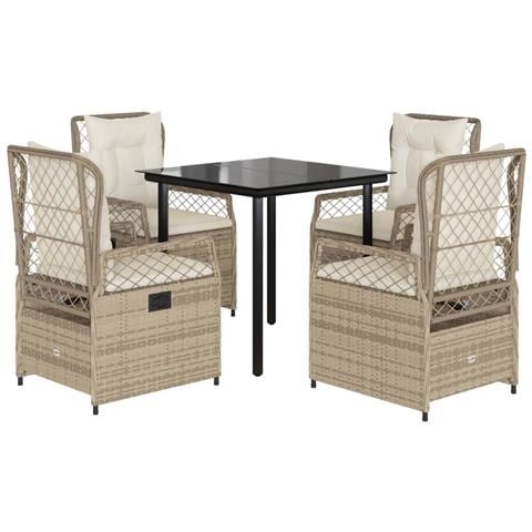 Set da Pranzo da Giardino 5 pz con Cuscini Beige in Polyrattan - Foto 1