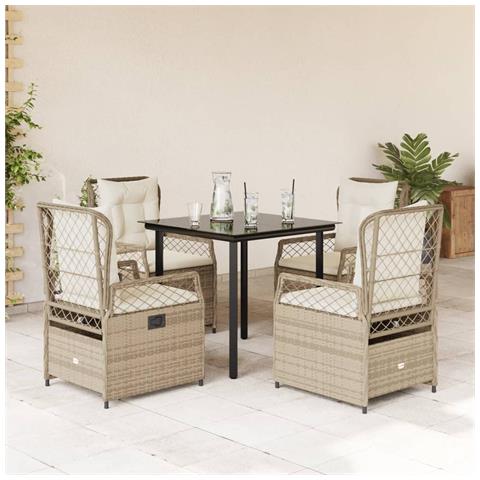 Set da Pranzo da Giardino 5 pz con Cuscini Beige in Polyrattan - Foto 2