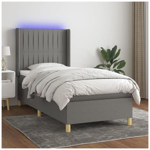 Letto a Molle Materasso e LED Grigio Scuro 90x190 cm in Tessuto - Foto 2