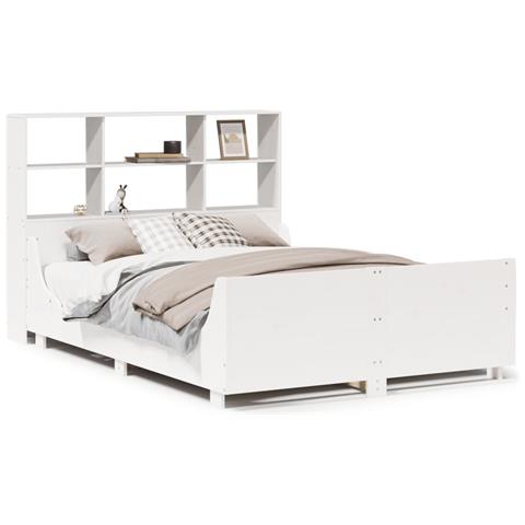 Letto Libreria senza Materasso Bianco 140x190 cm Legno Massello - Foto 1