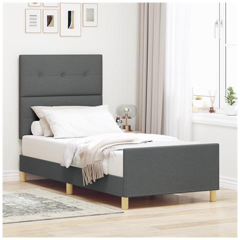 Letto Struttura Grigio Scuro 90x190 cm Tessuto - Foto 2
