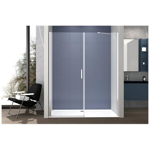 Box Doccia 2 Lati 90x80 Cm Fisso + Porta 1 Battente H200 Cm Cristallo 6mm Profilo Cromato Lucio - Foto 2