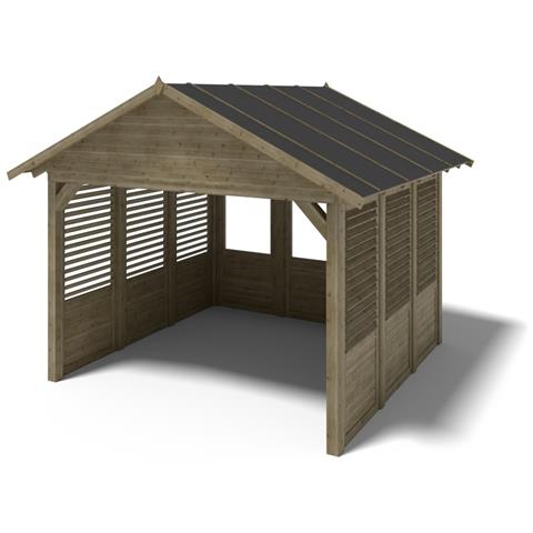 Gazebo Da Giardino In Legno Pergola 4.04x4.04 M Con Pannelli - Impregnata - Foto 1