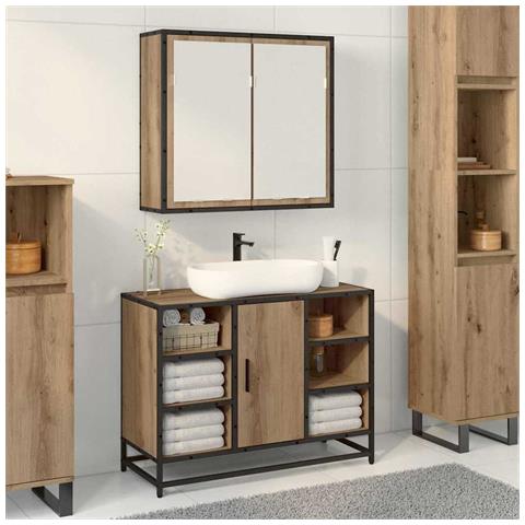 Mobiletto per specchio da bagno con porta rovere artigianale - Foto 2