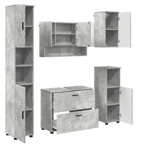 Set di mobili per il bagno con cassetto 5 pcs Grigio cemento - Foto 1