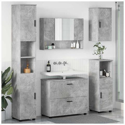 Set di mobili per il bagno con cassetto 5 pcs Grigio cemento - Foto 2