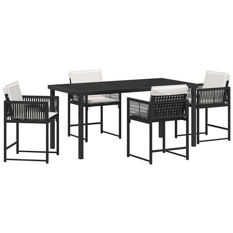 Set da Pranzo per Giardino 5 pcs Nero polyrattan - Foto 1