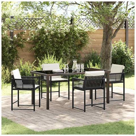 Set da Pranzo per Giardino 5 pcs Nero polyrattan - Foto 2