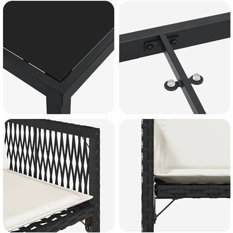 Set da Pranzo per Giardino 5 pcs Nero polyrattan - Foto 9