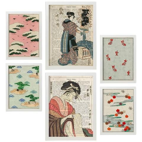 Set Di 6 Stampe Collezione Di Piatti Dal Giappone Con Collage Estetico Per La Decorazione D'interni A3 & A4 Cornice Bianca - Foto 1