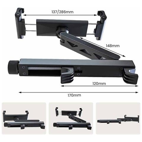 Supporto Universale Nero Per Poggiatesta Auto Per Telefono E Tablet, Supporto Regolabile Per Dispositivi Da 4.7-12.9"" - Foto 2