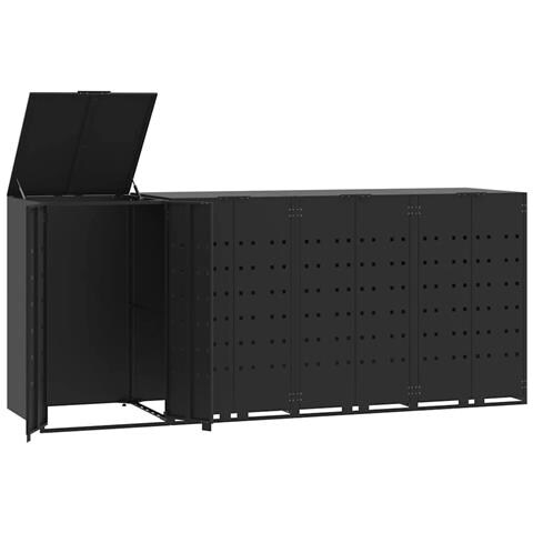 Copribidone con Ruote per 4 Bidoni Nera 276x79x117cm in Acciaio - Foto 1