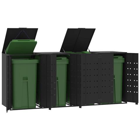 Copribidone con Ruote per 4 Bidoni Nera 276x79x117cm in Acciaio - Foto 2