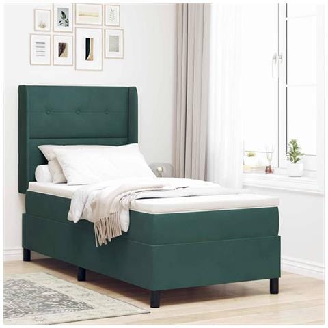 Letto a molle con materasso Verde Scuro 80 x 200 cm Velluto - Foto 2