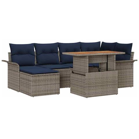 Set Divano da Giardino con cuscino 7 pcs grigio e blu navy - Foto 1
