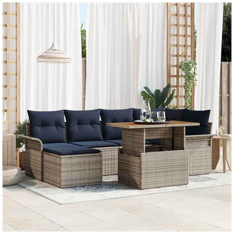 Set Divano da Giardino con cuscino 7 pcs grigio e blu navy - Foto 2