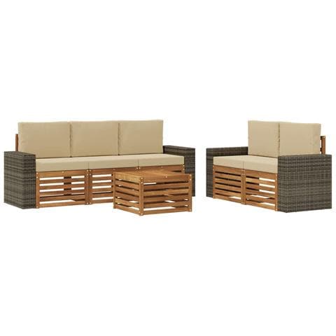 Set divani con cuscino 6 pcs Legno di Acacia Massello - Foto 1