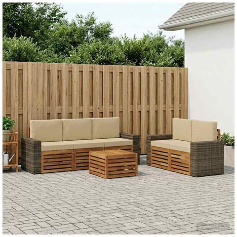 Set divani con cuscino 6 pcs Legno di Acacia Massello - Foto 2