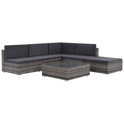 Set Divani da Giardino 6 pz con Cuscini in Polyrattan Grigio - Foto 1