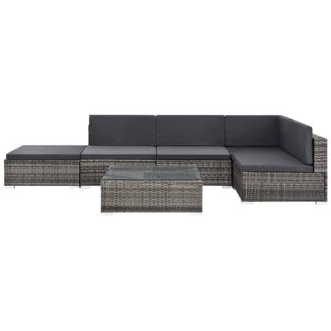 Set Divani da Giardino 6 pz con Cuscini in Polyrattan Grigio - Foto 2