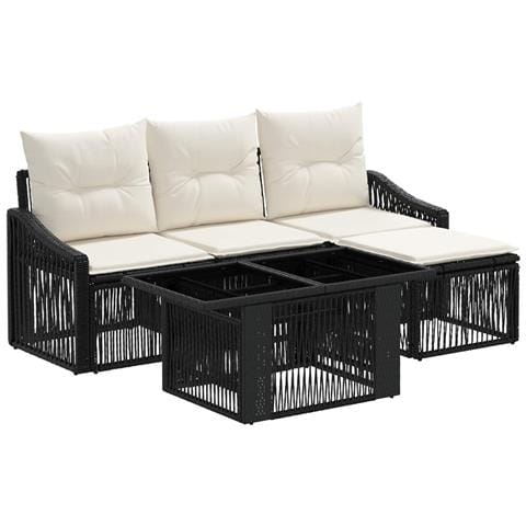 Set Divano da Giardino 5 pz Nero e Bianco Crema polyrattan - Foto 1