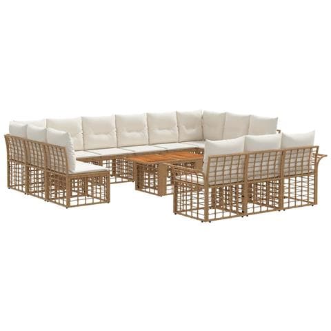 Set Divano da Giardino 14 pz Naturale e Bianco Crema polyrattan - Foto 1
