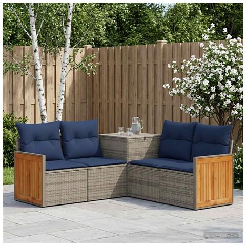 Set di divani 5 pz Grigio e Blu Navy Rattan sintetico e Acciaio - Foto 2