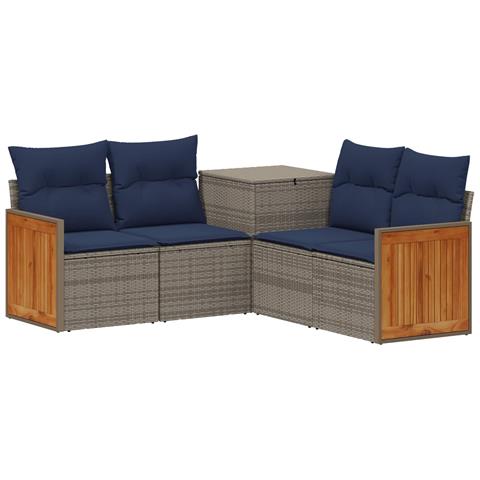 Set di divani 5 pz Grigio e Blu Navy Rattan sintetico e Acciaio - Foto 1