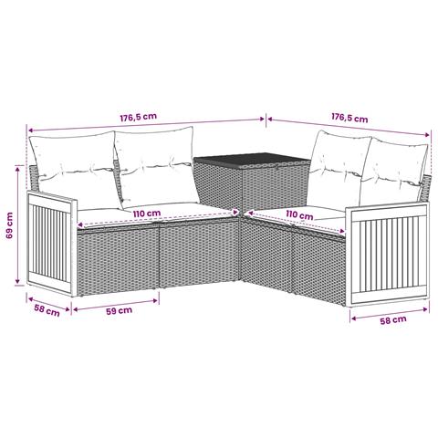 Set di divani 5 pz Grigio e Blu Navy Rattan sintetico e Acciaio - Foto 10