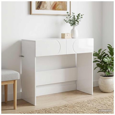 Consolle Bianco Lucido 96,5 x 38 x 75 cm Legno multistrato - Foto 2