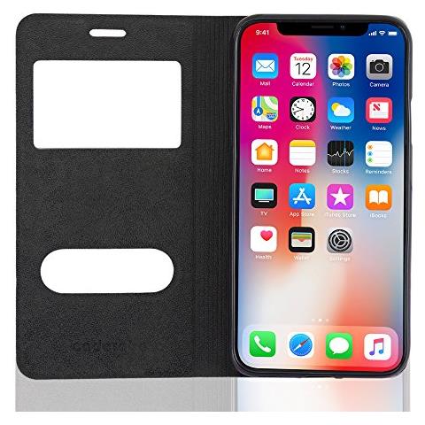 Cadorabo Custodia Compatibile Con Apple Iphone X / Xs In Nero Cometa - Coperchio Protettivo Con Chiusura Magnetica, Funzione Stand E 2 Finestre Di Visualizzazione - Foto 2