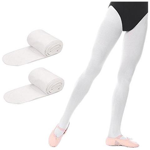 Footed Balletto Di Danza Collant Per Ragazze Bambini Donne 2 Coppie Bianche S (et 5-8) - Foto 1