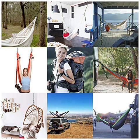 10 Piedi Amaca Cinghie (2 Pezzi) 3 M X 25 Cm Max Cuscinetto 500 Kg Camping Hammock Accessori Sistema Di Sospensione Con 2 Moschettoni Gancio Un Gancio Sedia Dattaccatura Borsa - Foto 2