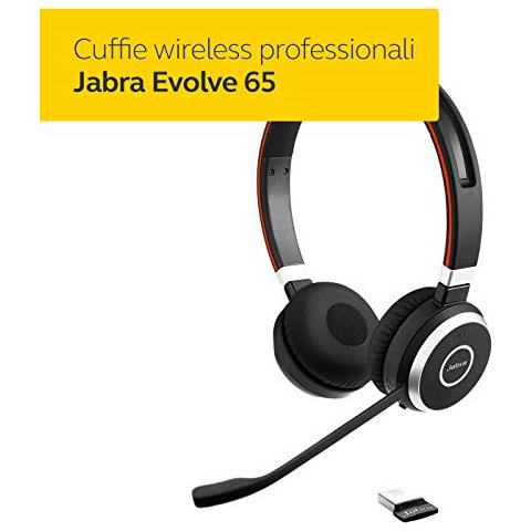 JABRA - Evolve 65 Wireless Cuffie Stereo On-Ear - Cuffie da Ufficio  Certificate Microsoft con Batteria a Lunga Durata - Adattatore Bluetooth  USB, Nere - ePRICE