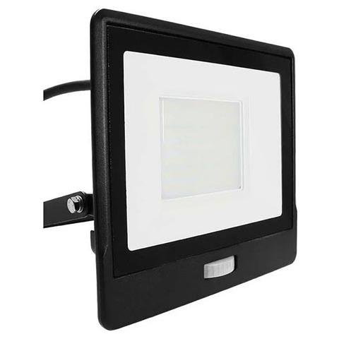 V-tac Vt-158s-1 Faro Led 50w Chip Samsung Con Sensore Di Movimento Pir E Crepuscolare Bianco Freddo 6500k Slim Alluminio Nero Ip65 - Sku 20291 - Foto 1