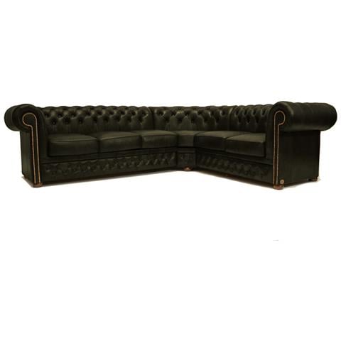 Divano Chesterfield Ad Angolo Chesterfield First Class - 3 Angolo 2 - Cloudy Verde - Pelle - Foto 1